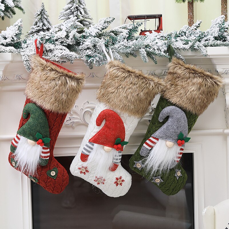 Kerstsokken pluche kerstsok snoepsokken zak voor kerstboom hangende ornament kerstversiering