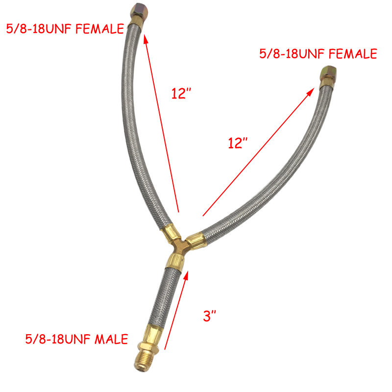 Propane Grill Y-Splitter Extension Adapter Braided Hose with 3/8&quot; Flare Connection