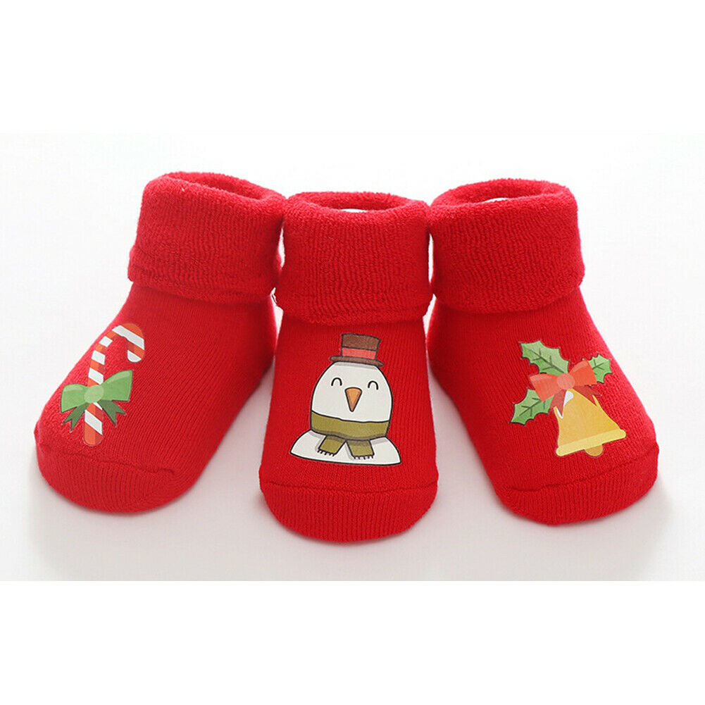 Baby Spullen Baby Meisje Jongen Anti-slip Warme Zachte Sokken Baby Cartoon Peuter Sokken Xmas 3 stks/set: C / M for 7 to 18M