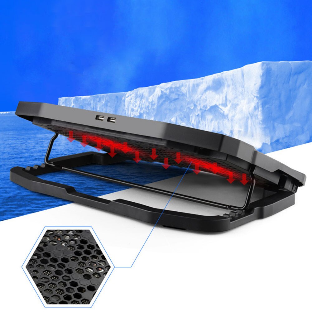 Gaming Laptop Cooler Notebook Cooling Pad Silent LED Fans Powerful Air Flow Portable Adjustable Laptop Stand 2-USB Ports