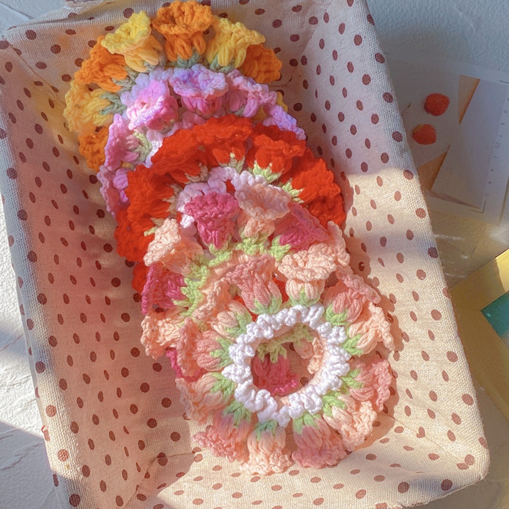 Ręcznie Robione Szydełkowe Kwiaty Dziane Gumki robić Włosów Nakrycia Głowy dla Kobiet Wiosna Lato Flores Convallariae Opaska robić Kucyka Akcesoria robić Włosów