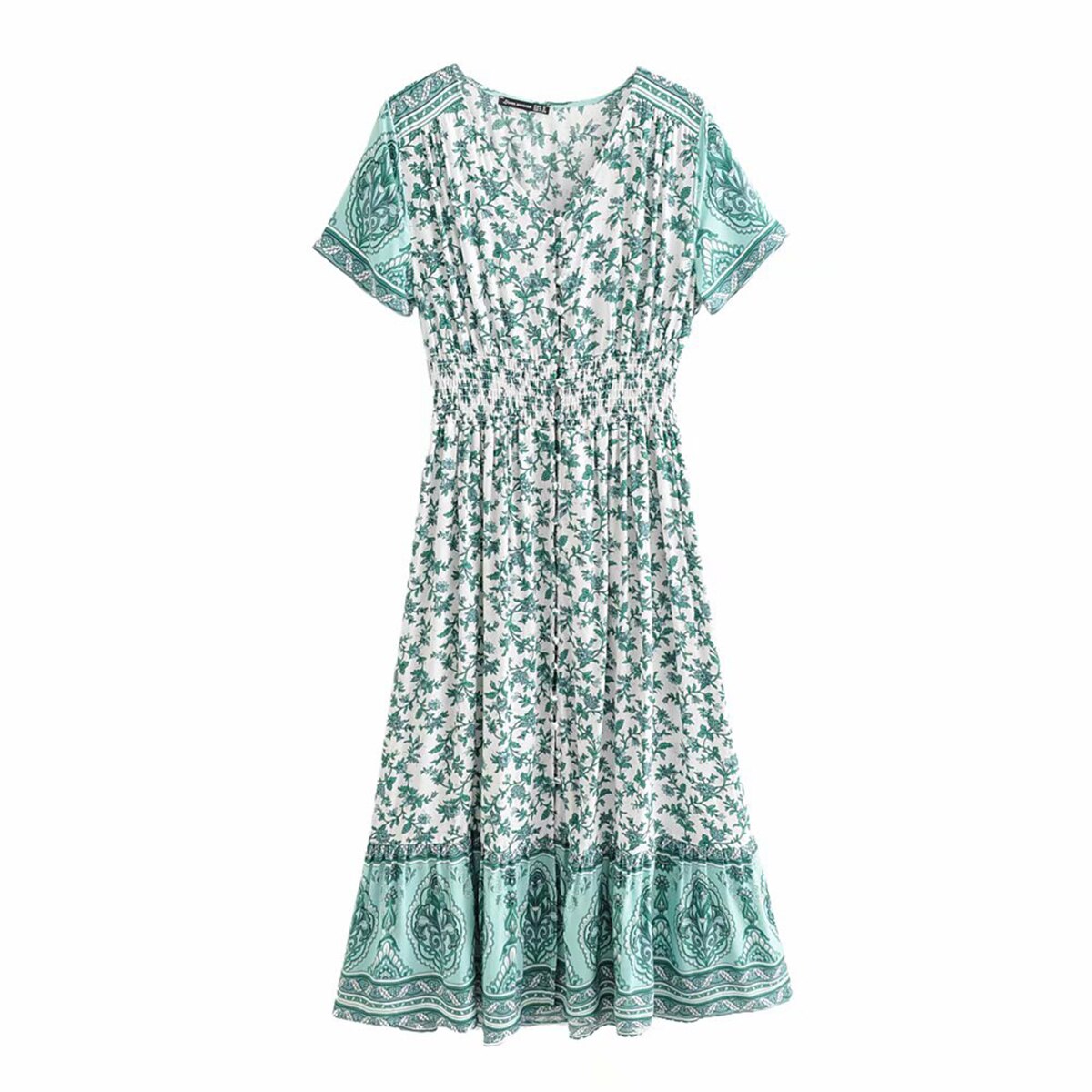 Bloemen Gedrukt Hippie Maxi Jurk Korte Mouwen V-hals Vintage Vestidos Zomer Beach Boho Casual Kleding lange Vrouwen Jurken
