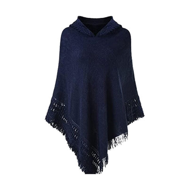 Femmes hiver tricot à capuche Poncho Cape Crochet frangé gland châle Wrap pull M89E