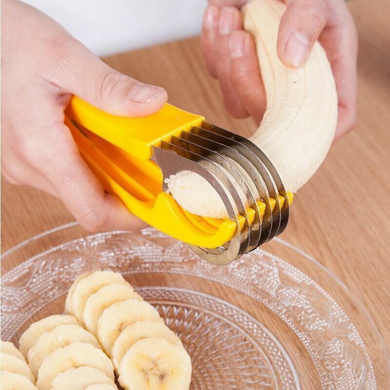 Köksredskap plast bananskivare skär frukt frukt grönsaksverktyg sallad maker matlagningsverktyg rostfritt stål frukt verktyg
