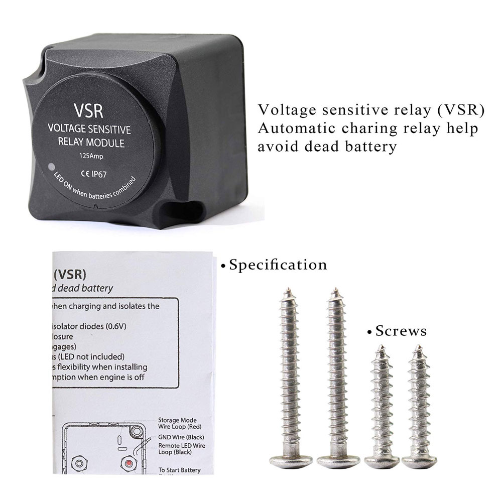 Voltage Sensing Relay (VSR) 12V 125Amp IP67-Automatic charing relay to avoid dead battery