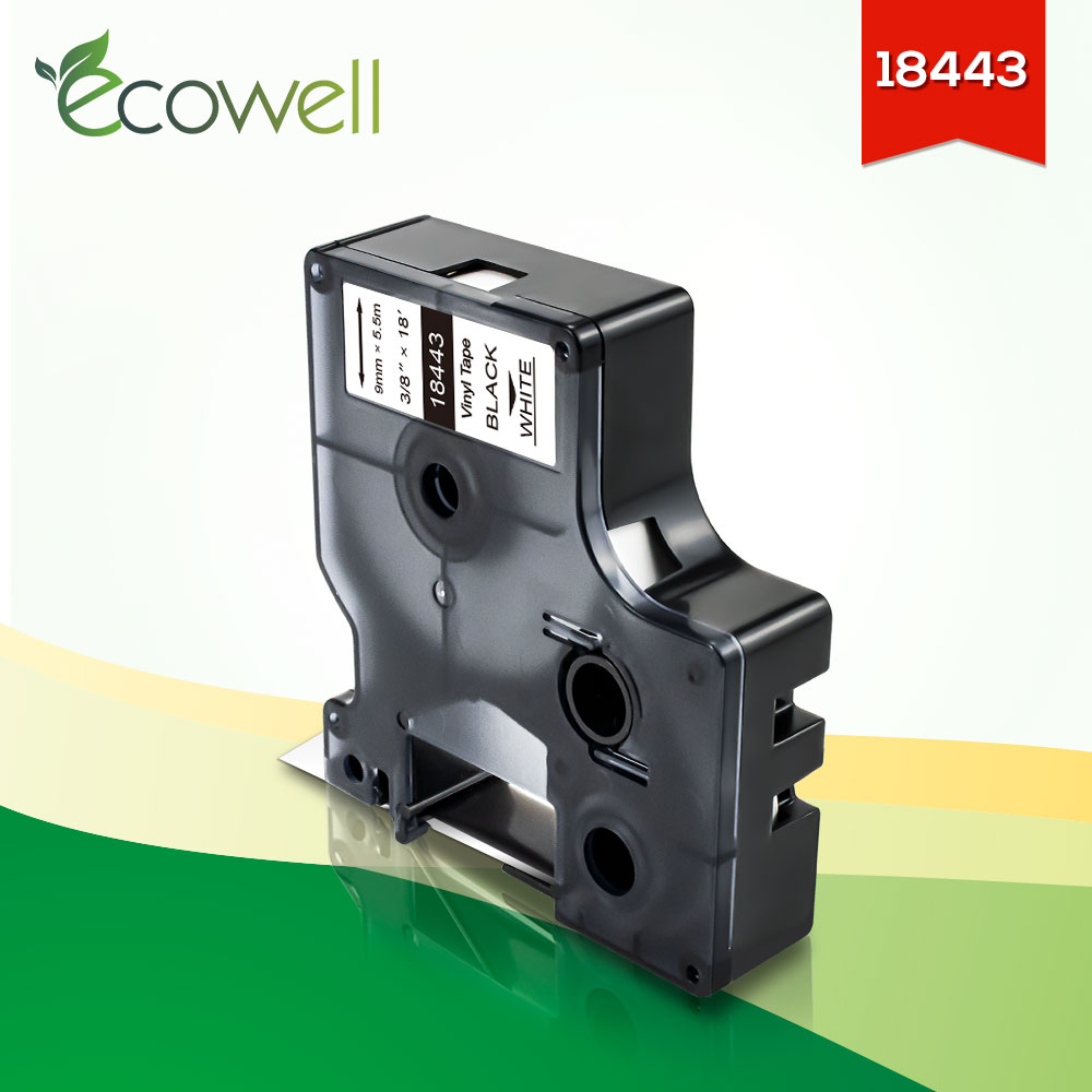 Ecowell Etikettering Tape 18443 Voor Dymo Rhino Ind Vinyl Labels 18443 9Mm Zwart Op Wit Voor Dymo Rhino 4200 5200 6000 Label Maker