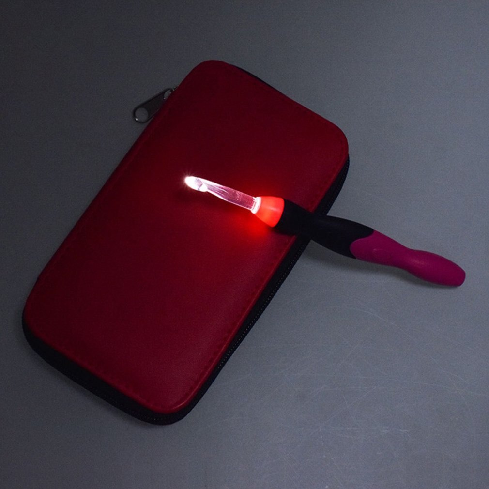 USB Charging LED Glow Crochet Hook With Led 9 Sizes Hooks Emergency Lighting Knitting Needles Replaceable Top Hook Sewing Tools