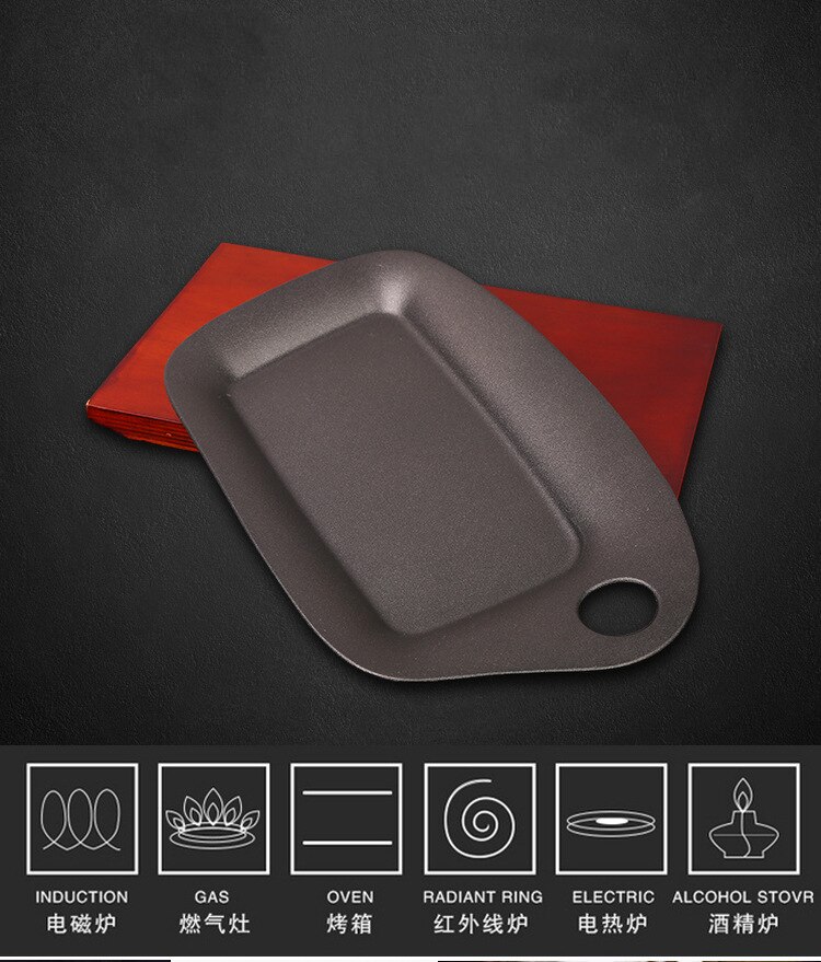 Sartén antiadherente de hierro fundido para asar carne, olla para freír platos, soporte de Base de madera, utensilios de cocina, horno de Gas eléctrico