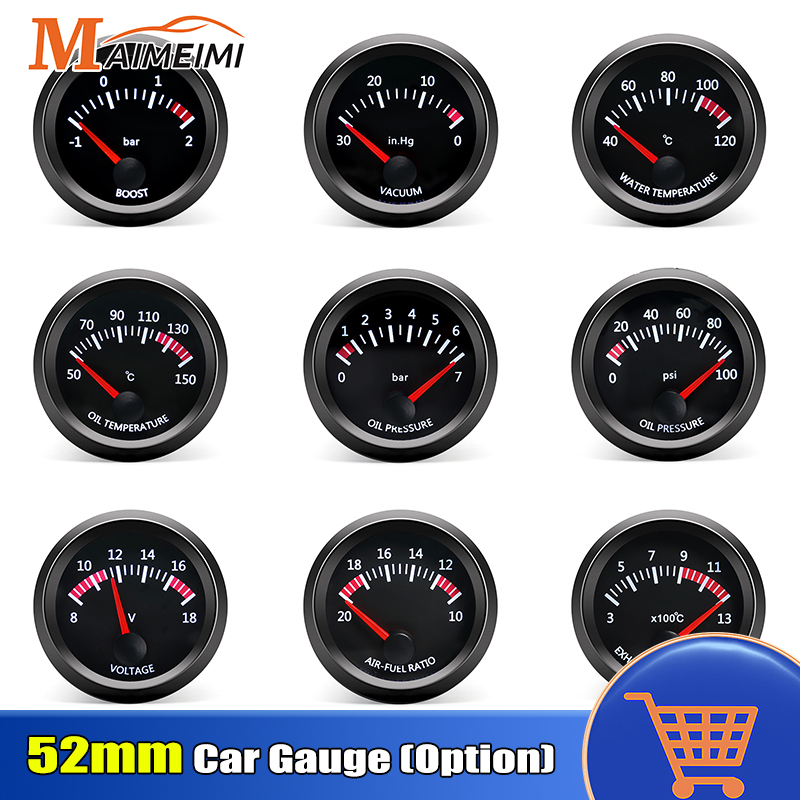 52mm Car Exhaust Gas Temp Gauge Vacuum Oil Pressure Bar PSI Gauge Voltmeter Oil Temperature Water Temp With Sensor for 12V Car