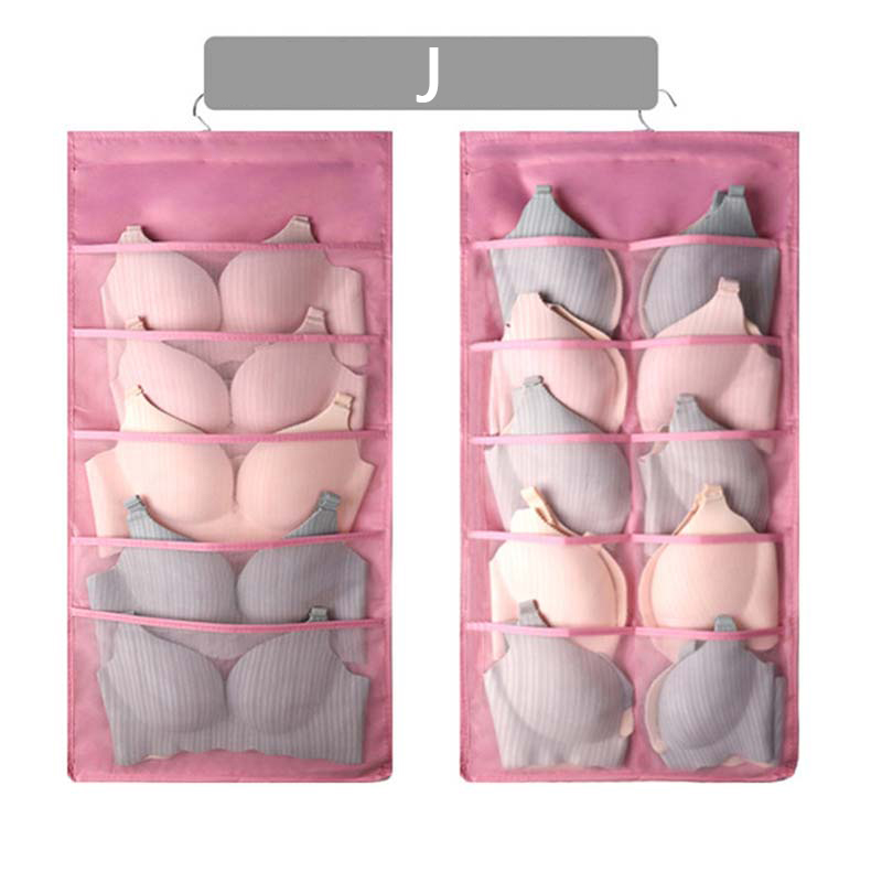 Mcao Hanging Closet Organizer Dual-Sided Wall Shelf Wardrobe Storage Bags for Underwear Bra Sock Mesh Pocket Metal Hanger TJ3624: J