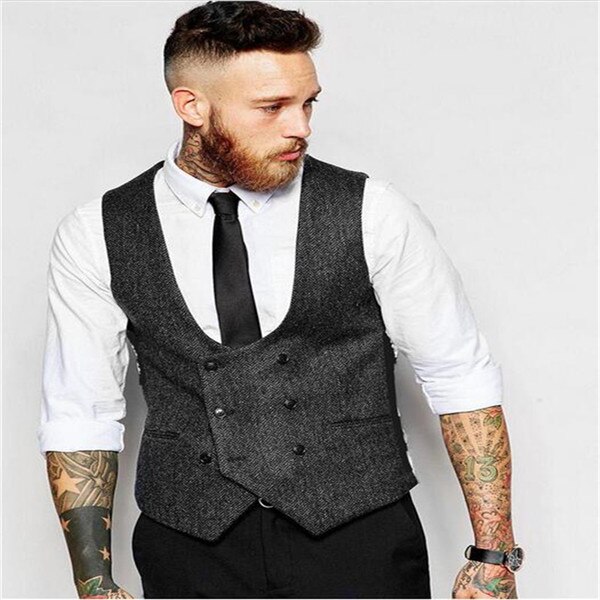 Chalecos Retro para hombre, chaleco de doble botonadura para hombre, chaleco informal para o discoteca o boda, camiseta ajustada sin mangas de talla grande para hombre: gray / L