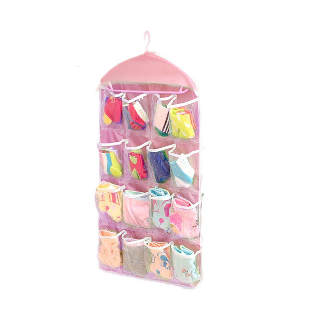 16 Grids Foldable Wardrobe Hanging Bags Container Clothing Underwear Bras Socks Ties Hanger Shoes Storage Bag