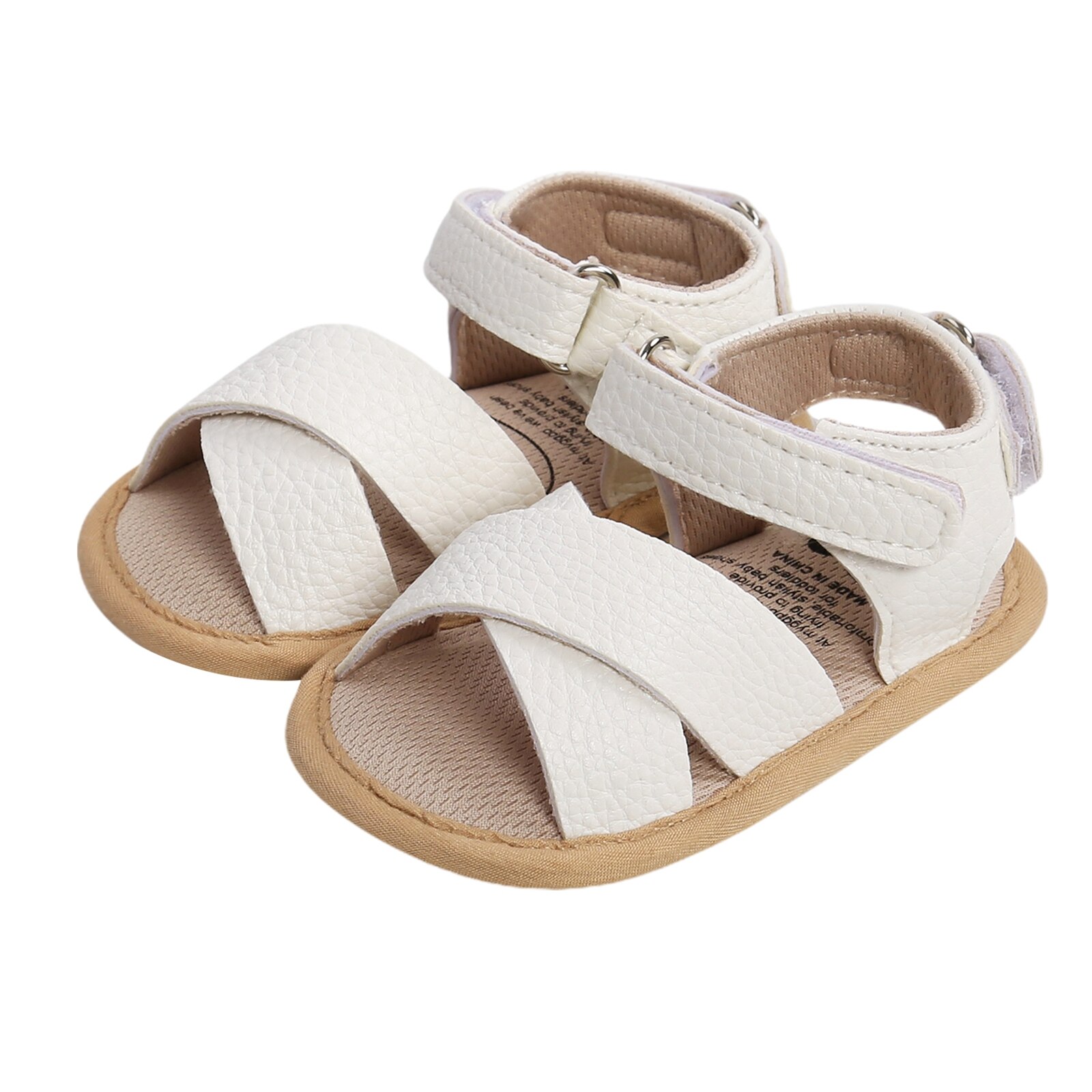 Baskets en cuir PU pour -né garçon et fille, chaussures d'été à semelle souple, sandales adaptées pour bébé de 0 à 18M,: WHITE / 7-12 mois