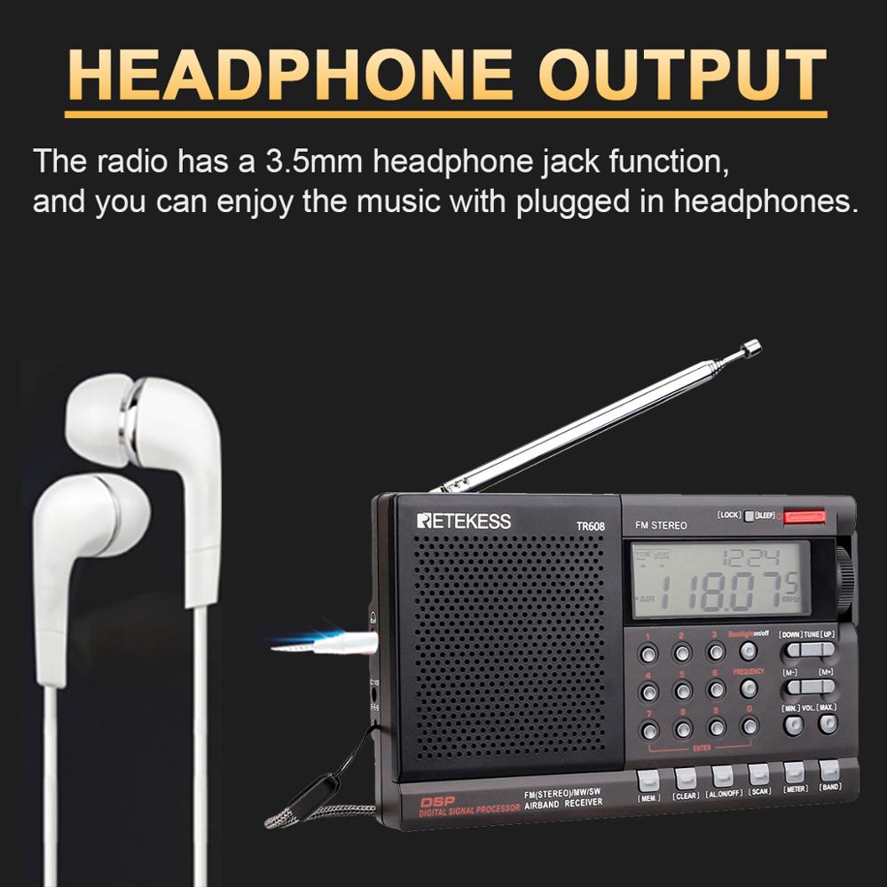 Retekess TR608 FM / MW/ SW / Air Multi Band Radio Speaker Portable Digital Radio with LCD Display with Clock Alarm Sleep timer