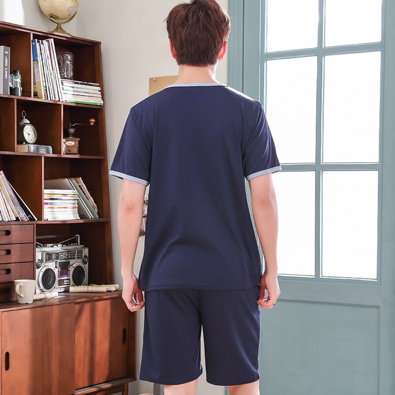 Ensemble pyjama d&#39;été pour hommes, bleu Royal, chemise et Short de nuit, 100% coton, tenue courte, grandes tailles 3XL et 4XL, vêtements de nuit décontractés