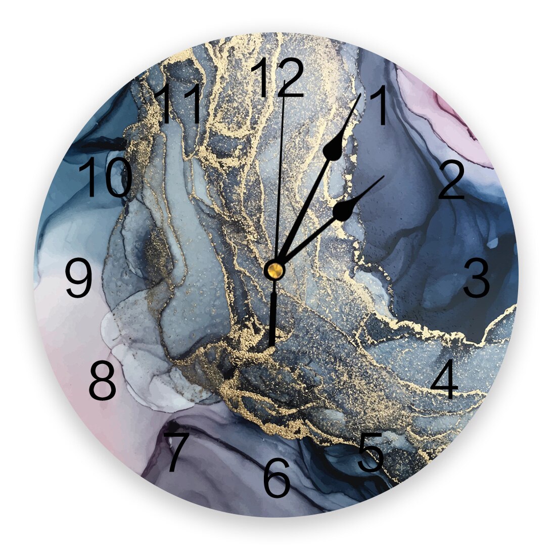 Blush and Payne's Grey Flowing Abstract Painting Wall Clock Home Decor Bedroom Silent Oclock Watch Wall Digital Clock: 2