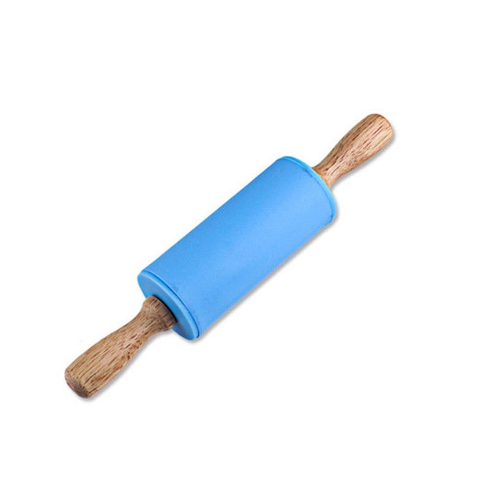 Houten Handvat Siliconen Rollen Rolling Pin Kid Keuken Koken Bakken Tool Met Plastic Handvat Gebak Gereedschap: Sky Blue