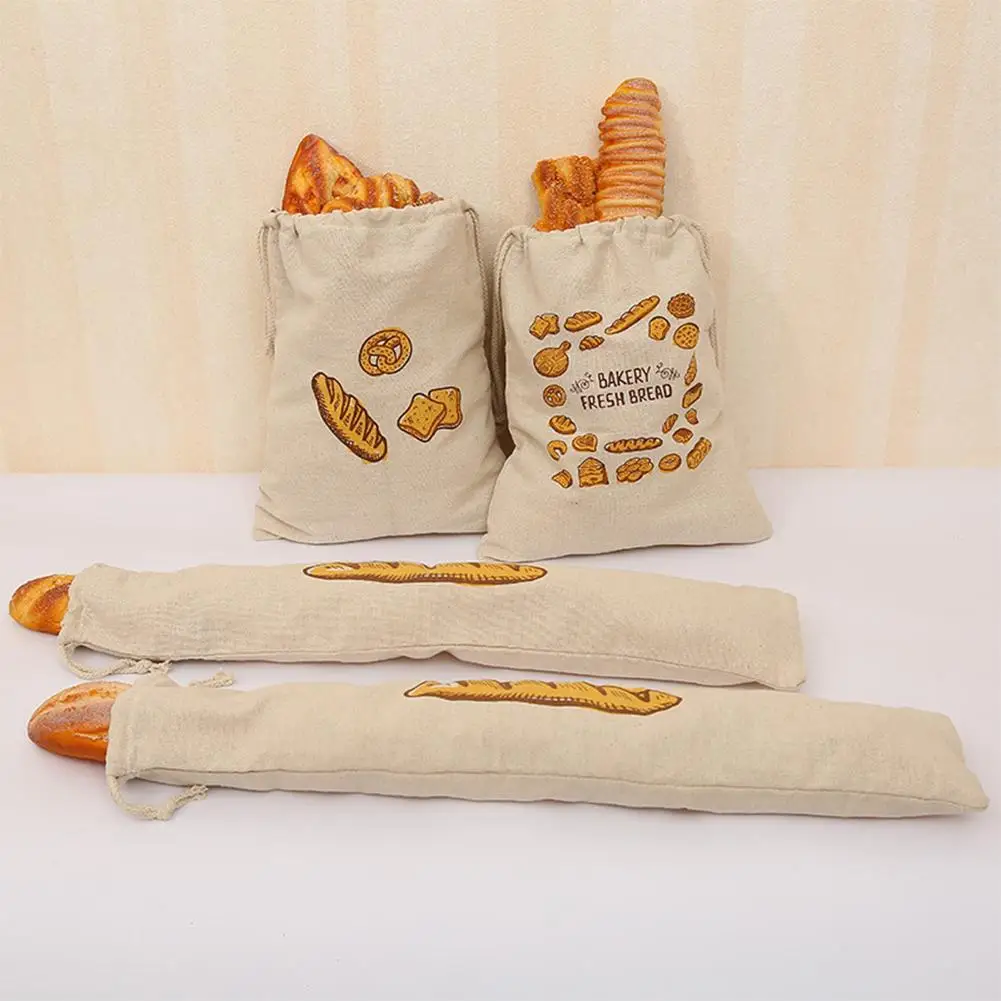 Bolsas reutilizables de lino con cordón para pan, organizador de cocina, gran almacenamiento lavable, accesorios de comida para el hogar, sin blanquear
