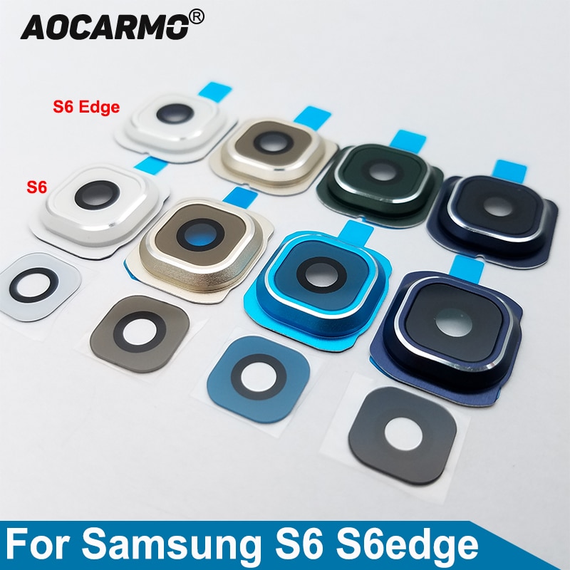 Aocarmo Achter Back Camera Lens Glas Cover + Metalen Ring Frame + Lijm Sticker Voor Samsung Galaxy S6 S6edge Rand g9200 G9250
