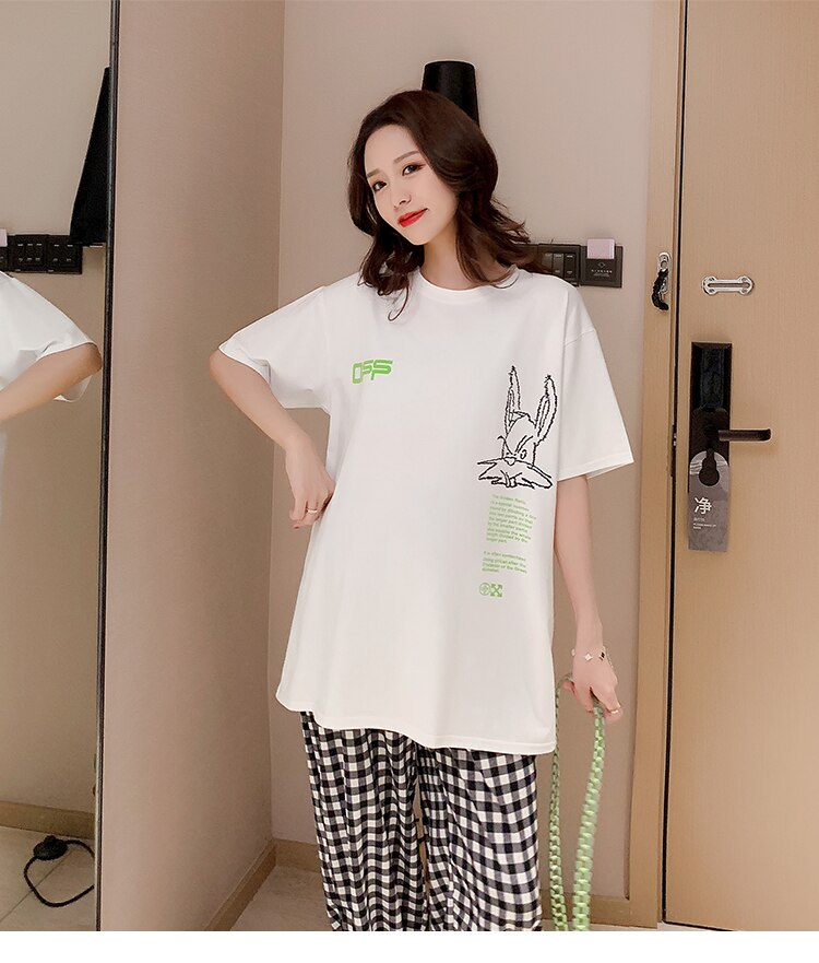Moderigtigt bunny print t-shirt kortærmet graviditet sommer tøj top graviditetsmeddelelse 6060: Hvid / Xxl