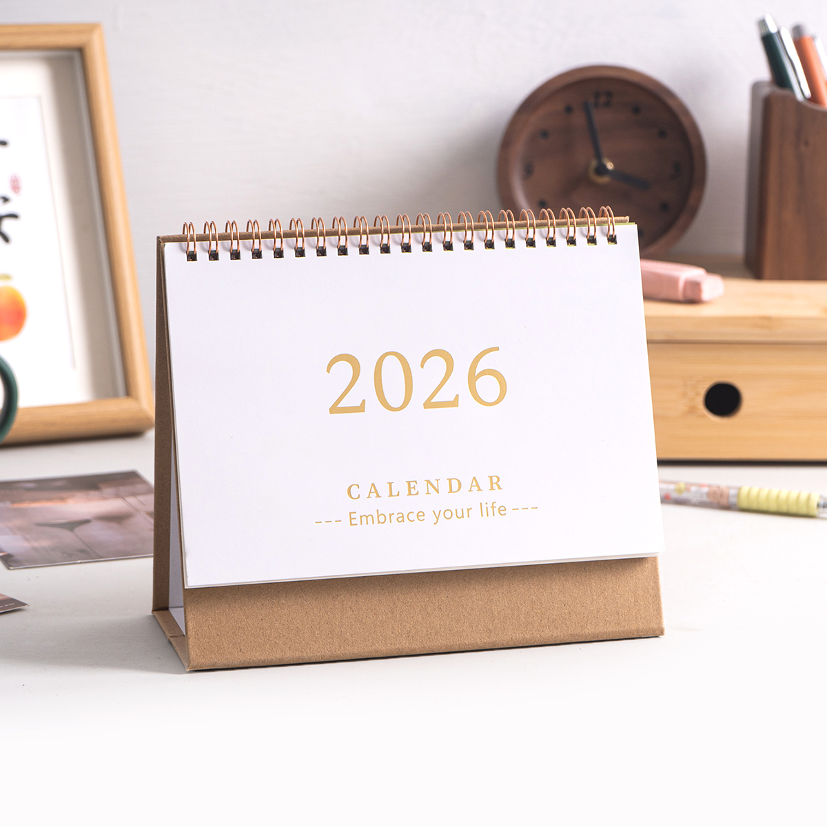 1 pc Cover Desktop Desk Calendar, Portable Foldable - Table Calendar, Writeable Memo, School & Office Desktop Decoration: Brown