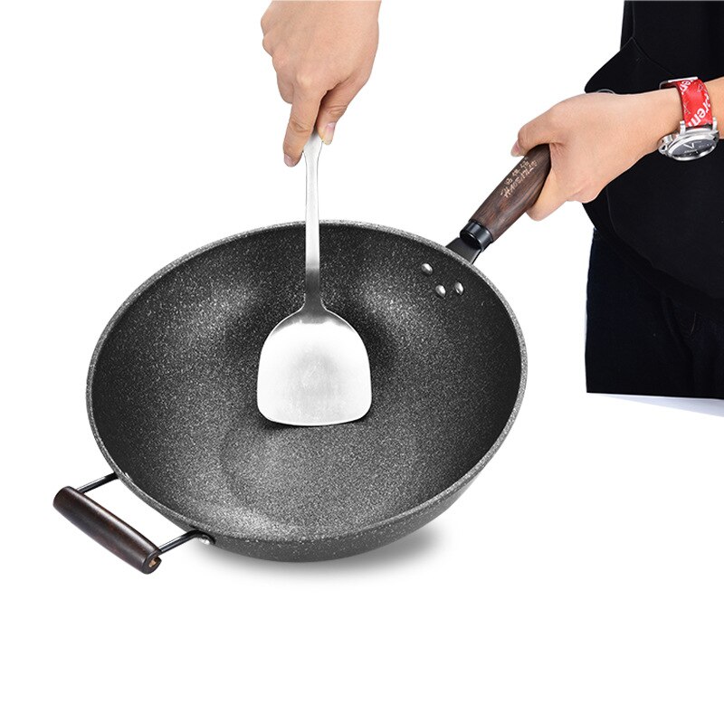 Maifan Stone Non-stick Platte Bodem Wok Diepe Diepe Koekenpan 32cm34cm Gas Fornuis Universele Kookgerei