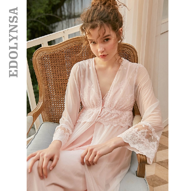 Vintage Bathrobe Female Plus Size Autumn Sleepwear Women Night Wear Home Gown Robe Set Princess Style Peignoir Sets T648