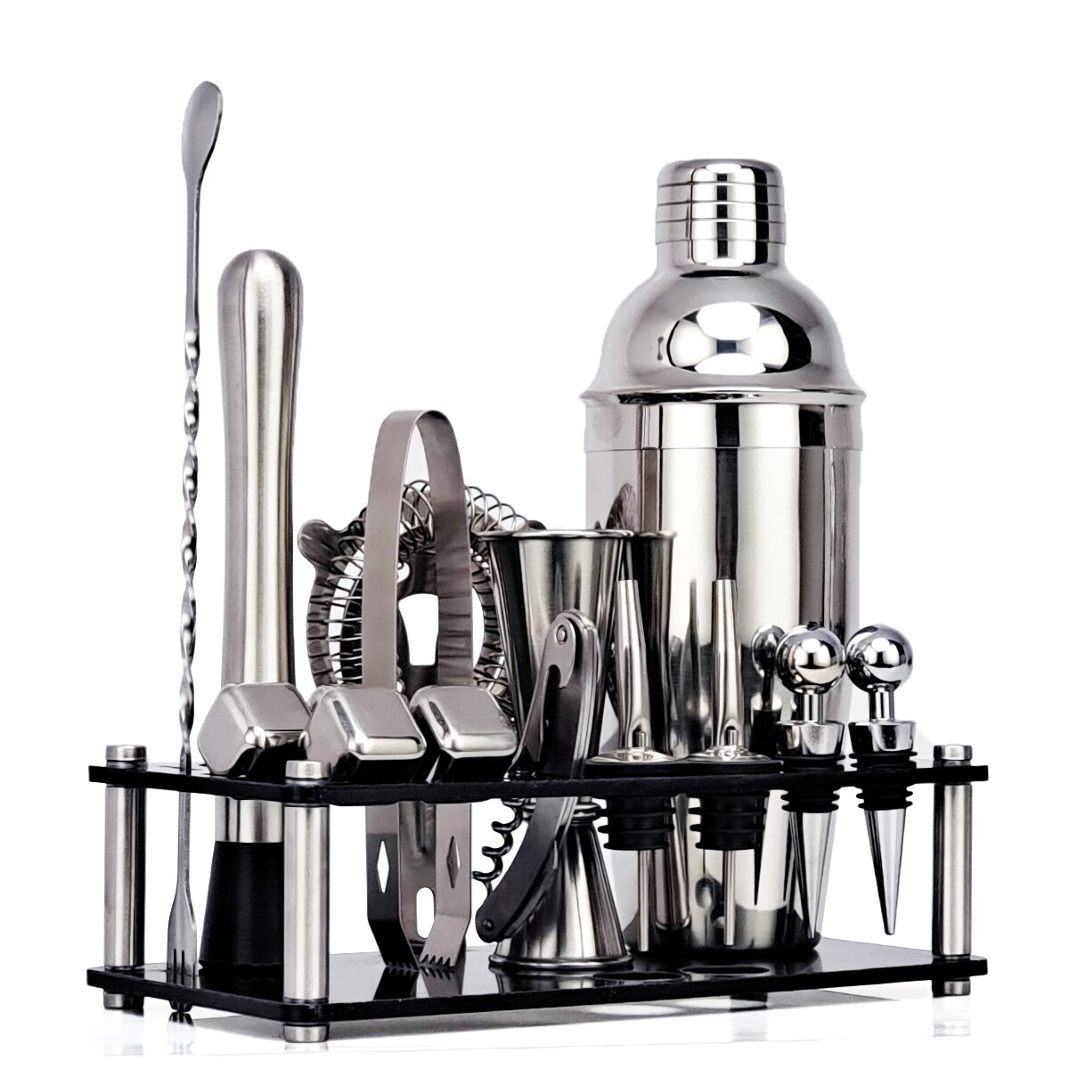 Bartender Kit， 16-Piece Cocktail Shaker Set Whiskey Stone Acrylic Stand， For Mixed Drinks Martini Bar Tools Set Stainless Steel