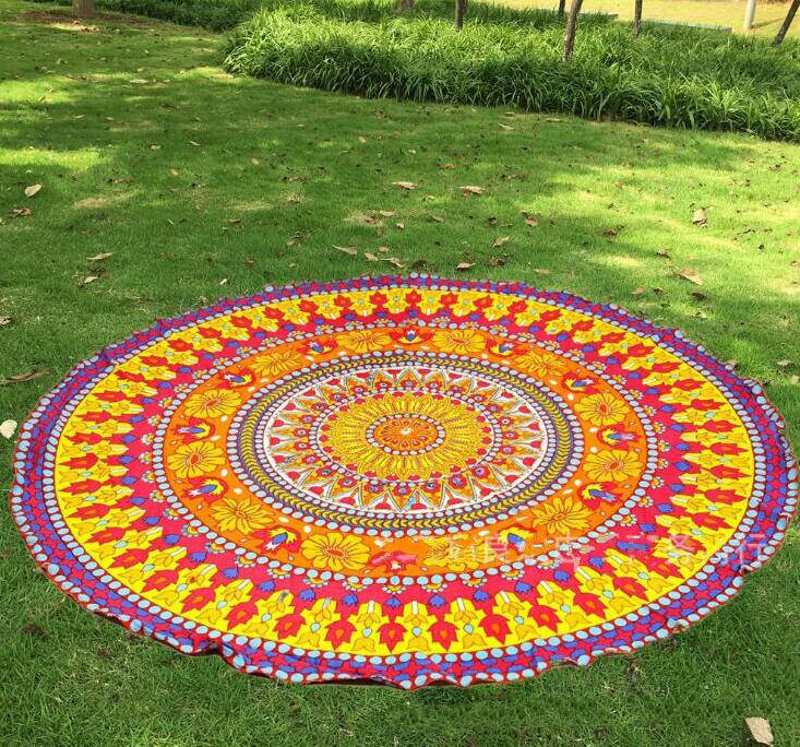 Toalla de playa redonda de gasa y poliéster de 150cm, junto al mar para vacaciones Toalla de playa, chal de baño, Toalla de baño con estampado de cola real grande para playa: orange flower / Polyester 150x150cm