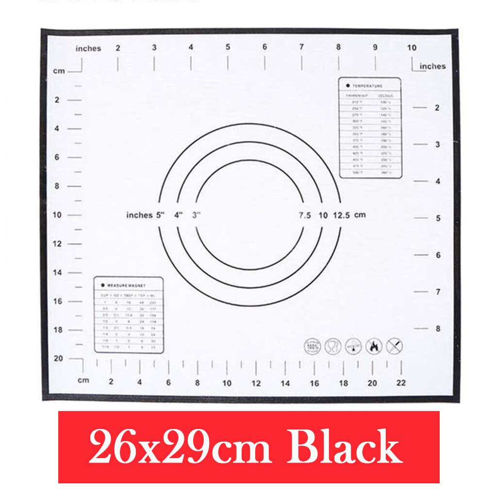 Multi-Size Non-Stick Siliconen Bakken Mat Met Schaal Rolling Deeg Pad Kneden Mat Keuken Koken Pastry Sheet Oven liner: 26x29cm black