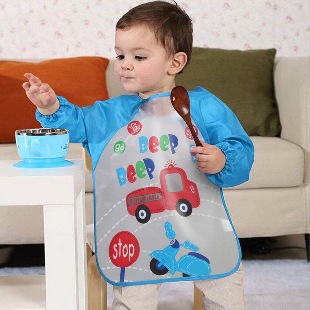 4 unids/lote bebé EVA impermeable almuerzo Baberos para comer bebé de dibujos animados de alimentación de niños delantal de bebé con manga larga