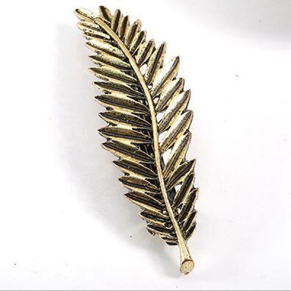 Hårnåle vintage metal blad hårspænde til kvinder pige hår tilbehør hårgreb delikat retro fjer ornament: Guld