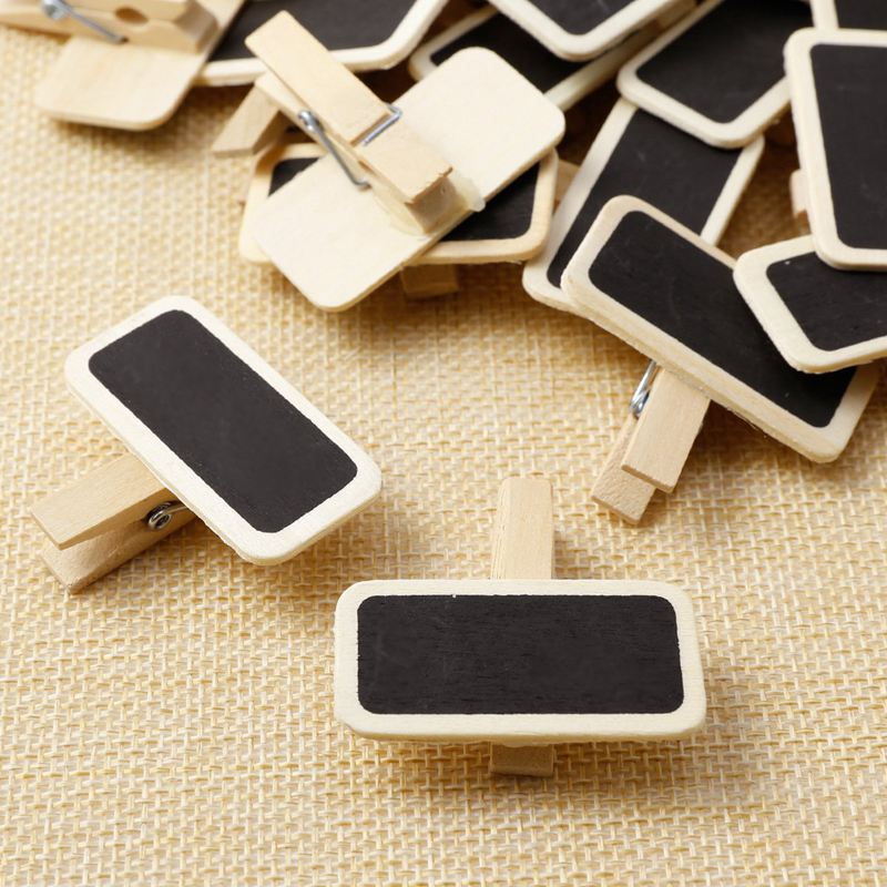 50 Mini schoolbord hout bericht slate rechthoek clip clip panel card memo label prijs plaats nummer tafel