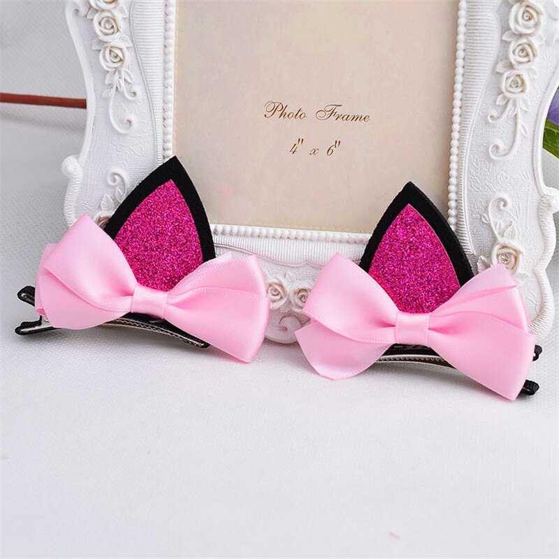 2 stuks = 1 paar kinderen baby meisjes haar accessoires clip Kids haarspelden haarspeldjes Boog hoofddeksels bloem kat oren haarspeld: Roze
