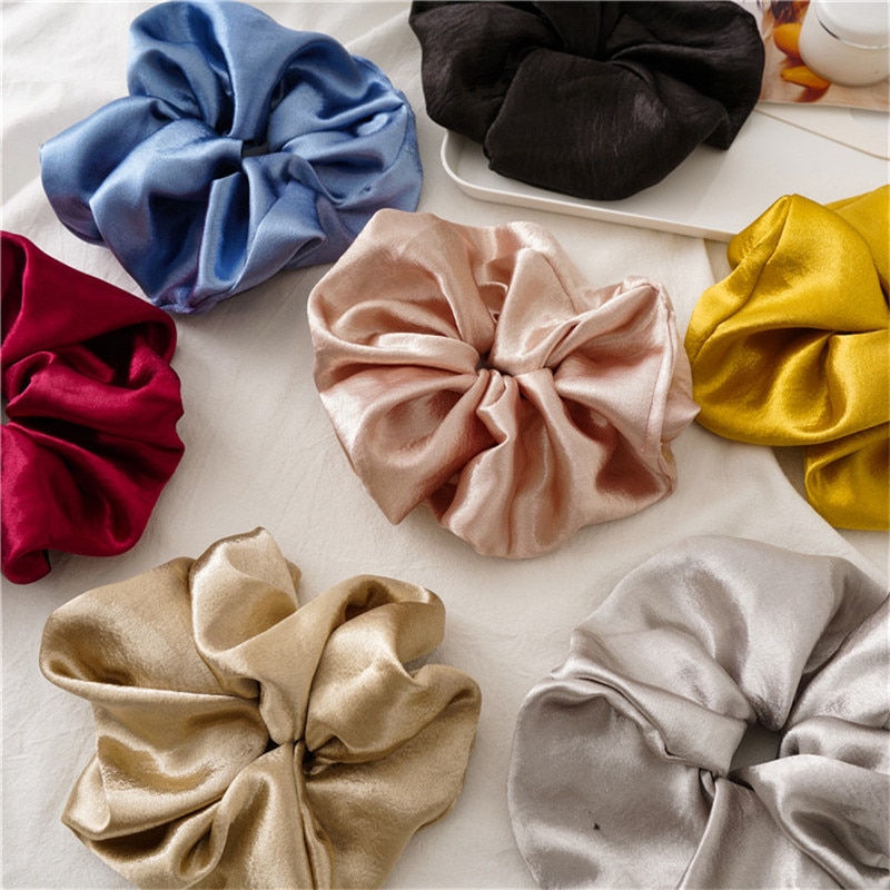 Cintas para el pelo de gran tamaño para mujer, Scrunchies de seda satinada lisa, bandas de goma para el cabello bandas elásticas para pelo, accesorios, coletero