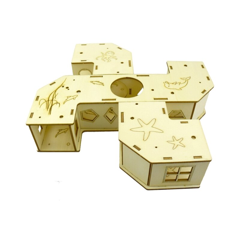 Hamster Maze Tunnel Toy House Hideout Wooden Habitat Decor Sport Runways: 5
