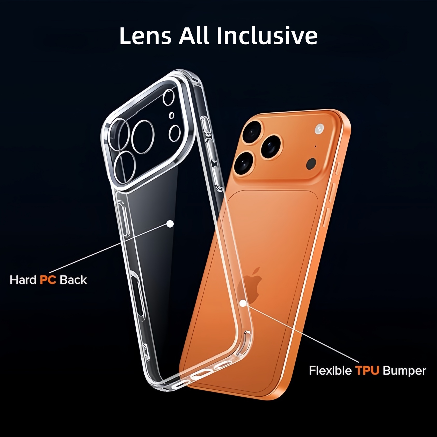 Transparante hoesje ontworpen voor iPhone 17 Pro Max/Air/17E met 2 stuks gehard glas screenprotector, schokbestendige harde slanke achterkant hoes