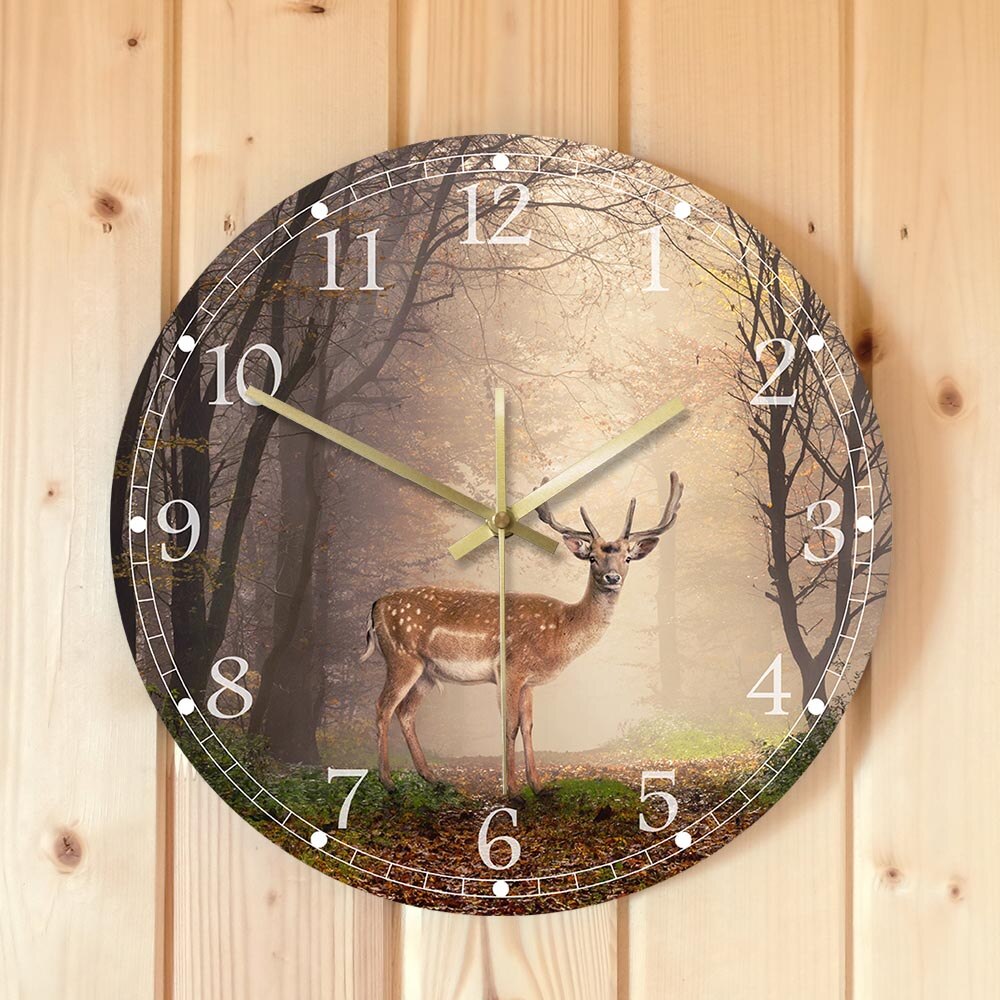 Fallow Deer In A Dreamy Forest Scene Decorative Silent Wall Clock Living Room Animal Wall Art Decor Modern Hanging Wall Watch