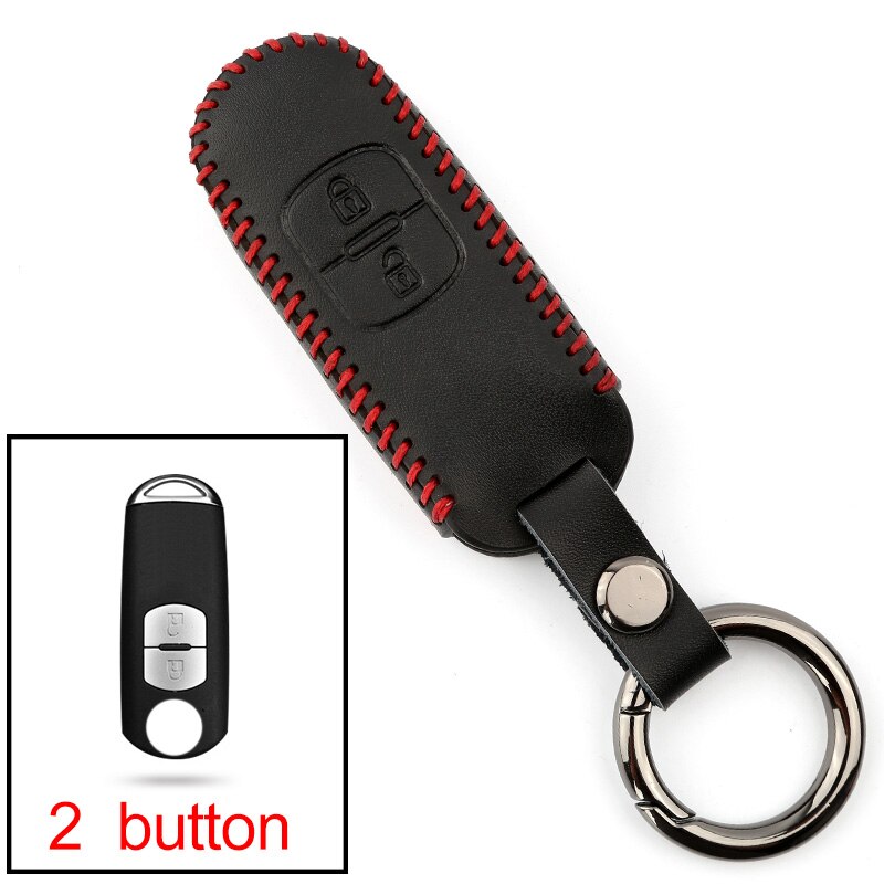 Lederen Auto Remote Key Case Cover Voor Mazda 2 3 6 Atenza Axela Demio CX-5 CX5 CX-3 CX7 CX-9 Accessoires: 2 button  Red