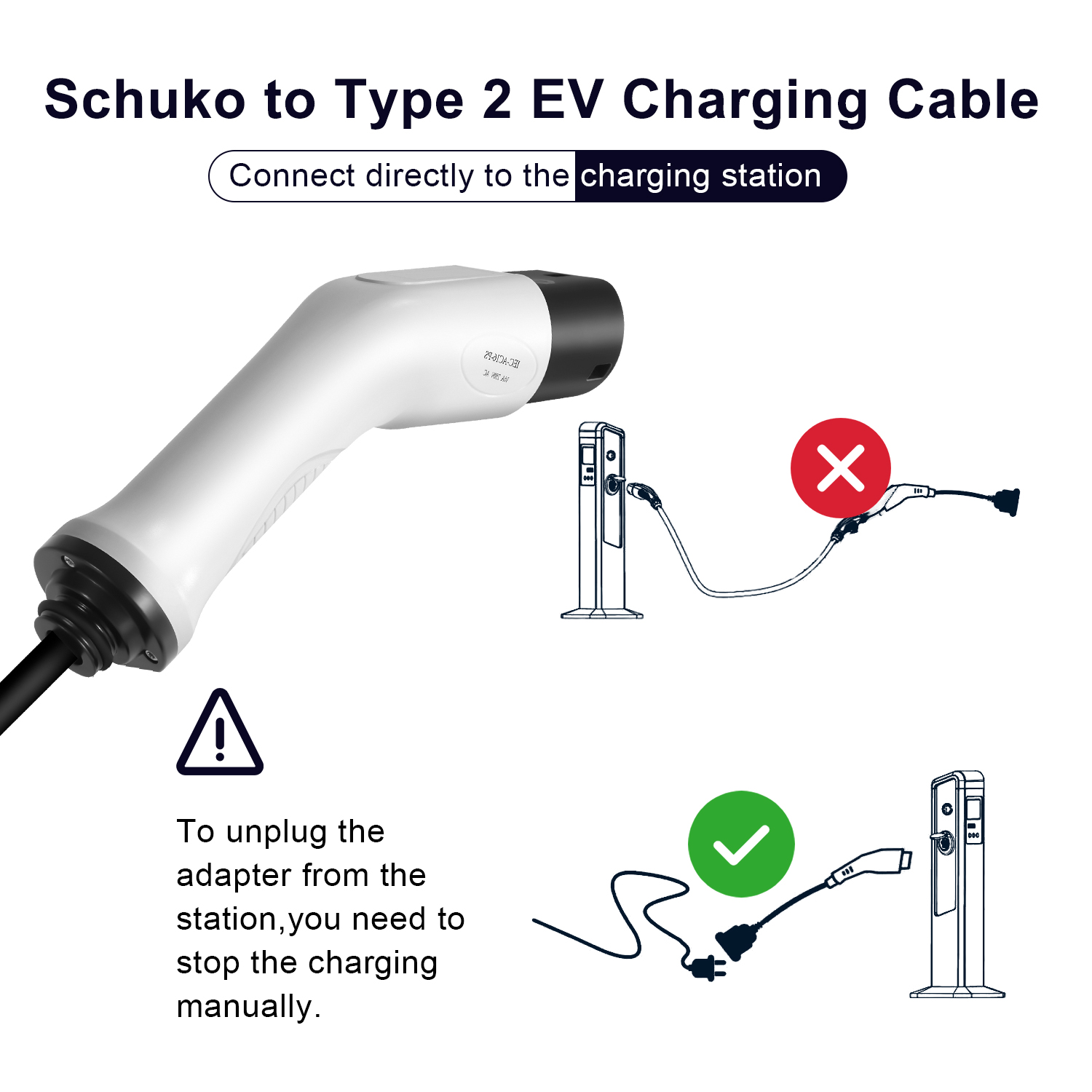 Ev Opladen Adapter Type 2 Stekker Naar Schuko Socket Ev Connector 16A Enkele Fase En 0.5 Meter Kabel Voor draagbare Ev Charger