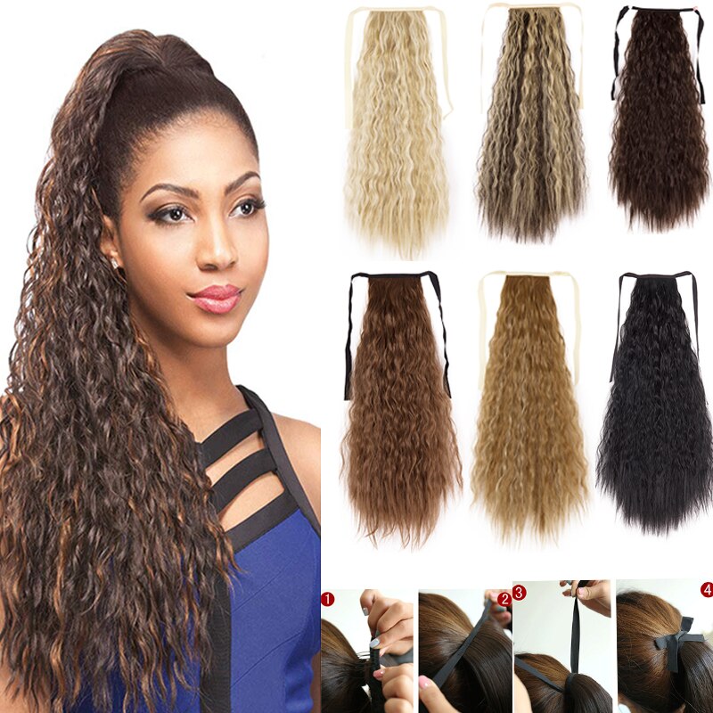 Extensiones de cola de caballo para mujer, coleta larga con ondas de maíz de 21 pulgadas, cinta sintética para atar, coleta