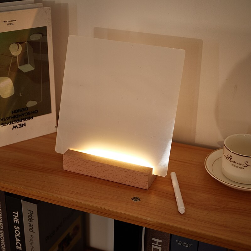 Usb Acryl Dagelijks Momenten Foto Led Lamp Memo Message Board Met Hout Standhouder Set Lamp Creatieve School Briefpapier