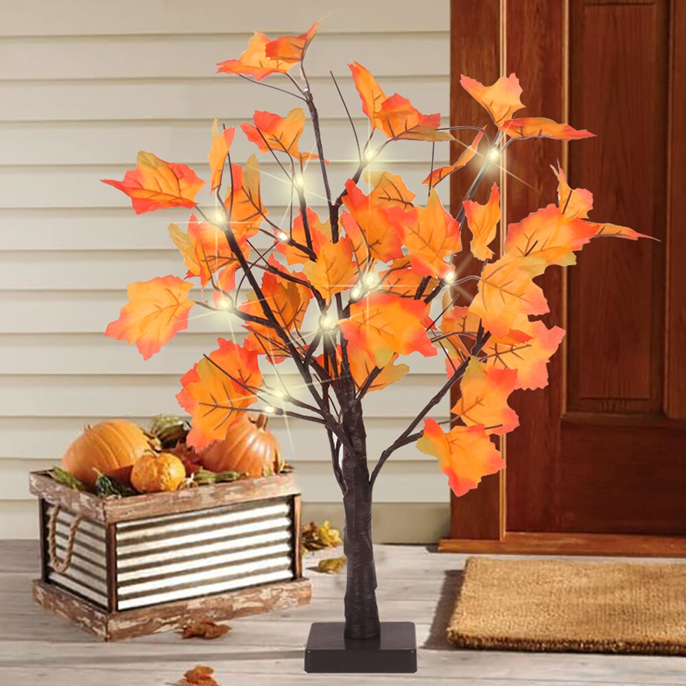 24 Bulbs LED Maple Leaves Branch Tree Light Desk Lamp Home Christmas Wedding Harvest Festival Decorations Lights