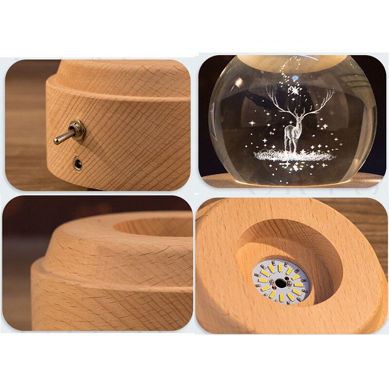 3D Crystal Ball Music Box The Deer Luminous Rotating Musical Box With Projection Led Light
