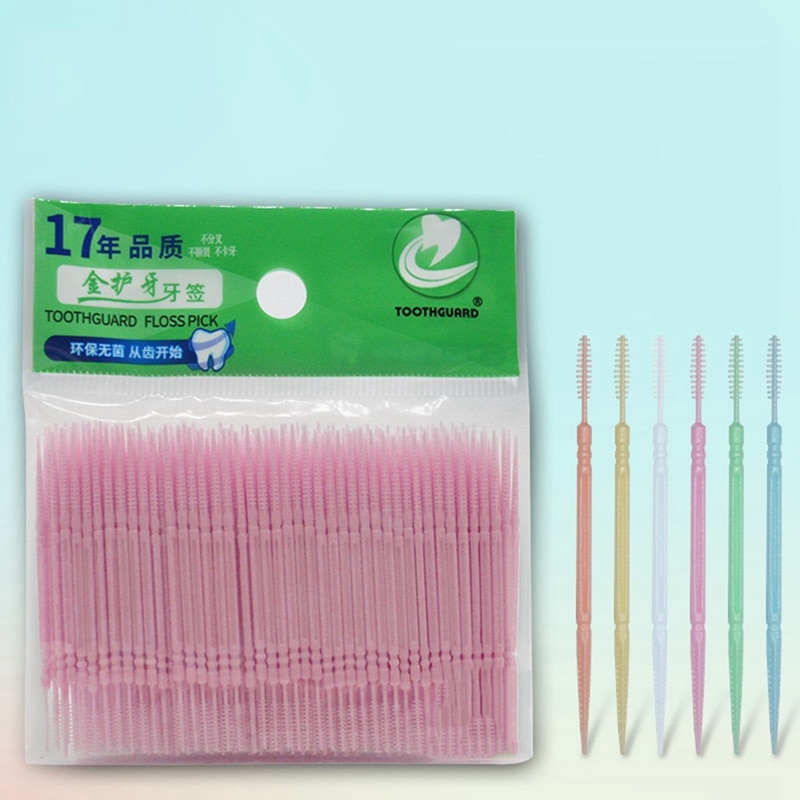 100pcs/pack Double-headed Dental Brush Teeth Sticks Floss Pick Toothpick Tooth Clean Oral Care Interdental Brush Food grade PP