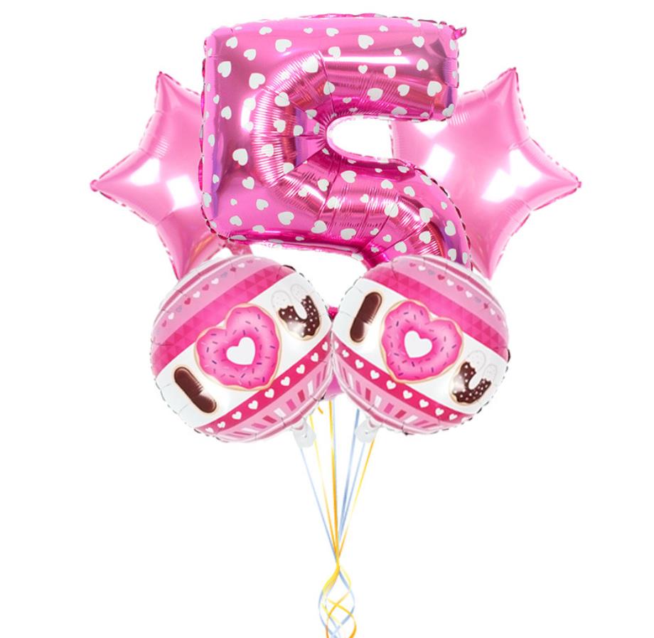 Rosa söt munk tema fest folie ballonger 32 tum nummer ballong barn födelsedagsfest dekorationer tecknad hatt: 5
