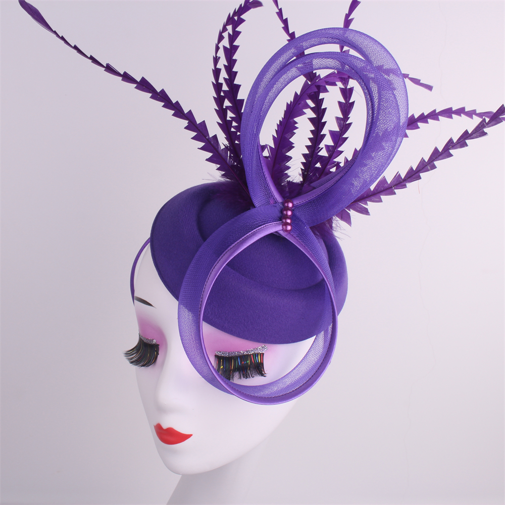 Kentucky Party Pillbox Cap Bruiloft Vrouwen Kerk Tovenaar Veren Hoed Elegante Dames Bruiloft Hoofddeksel Evenement Nigh Thee Chapeau: Paars