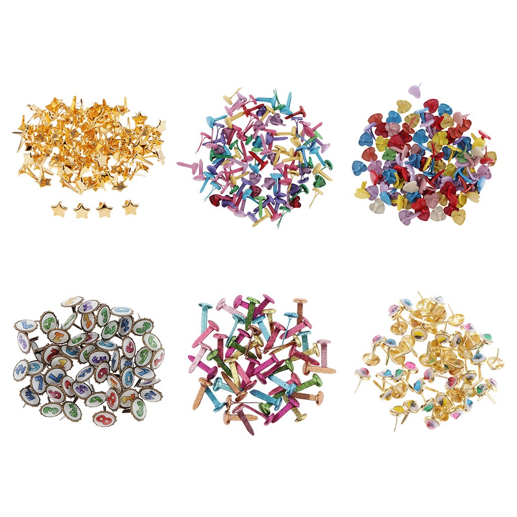 Mini Brads, Metal Brad Paper Fastener for Scrapbooking Craft (6 Styles to Choose)