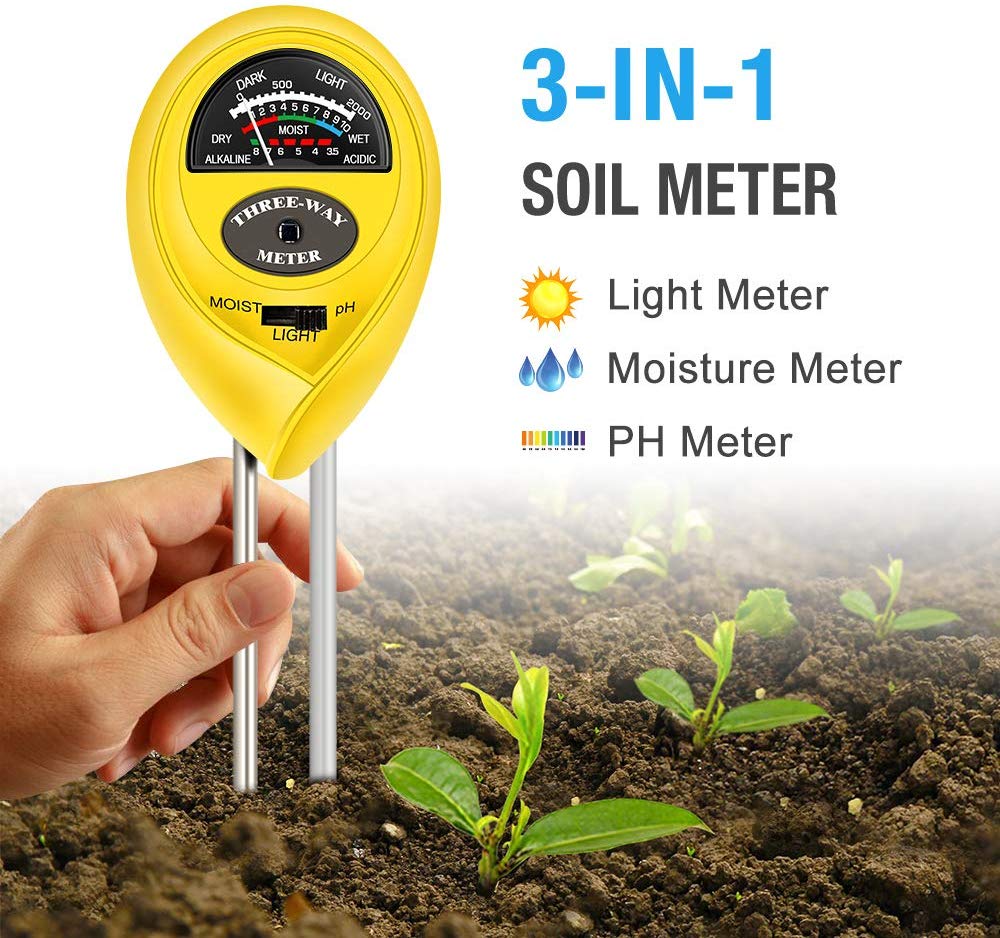 3- i -1 jord ph meter jordtestersæt fugt / lys / ph test jordfugtighedsmåler til haven gård græsplæne indendørs udendørs: Gul