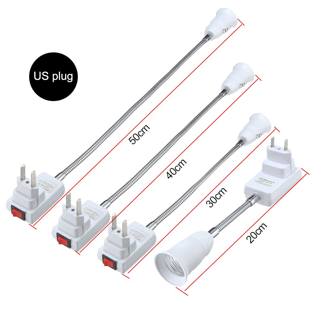 1pc e27 pære fatning tilslut adapter forlænger konverter væg base holder skrue fatning us / eu stik 20cm-50cm pære bpt